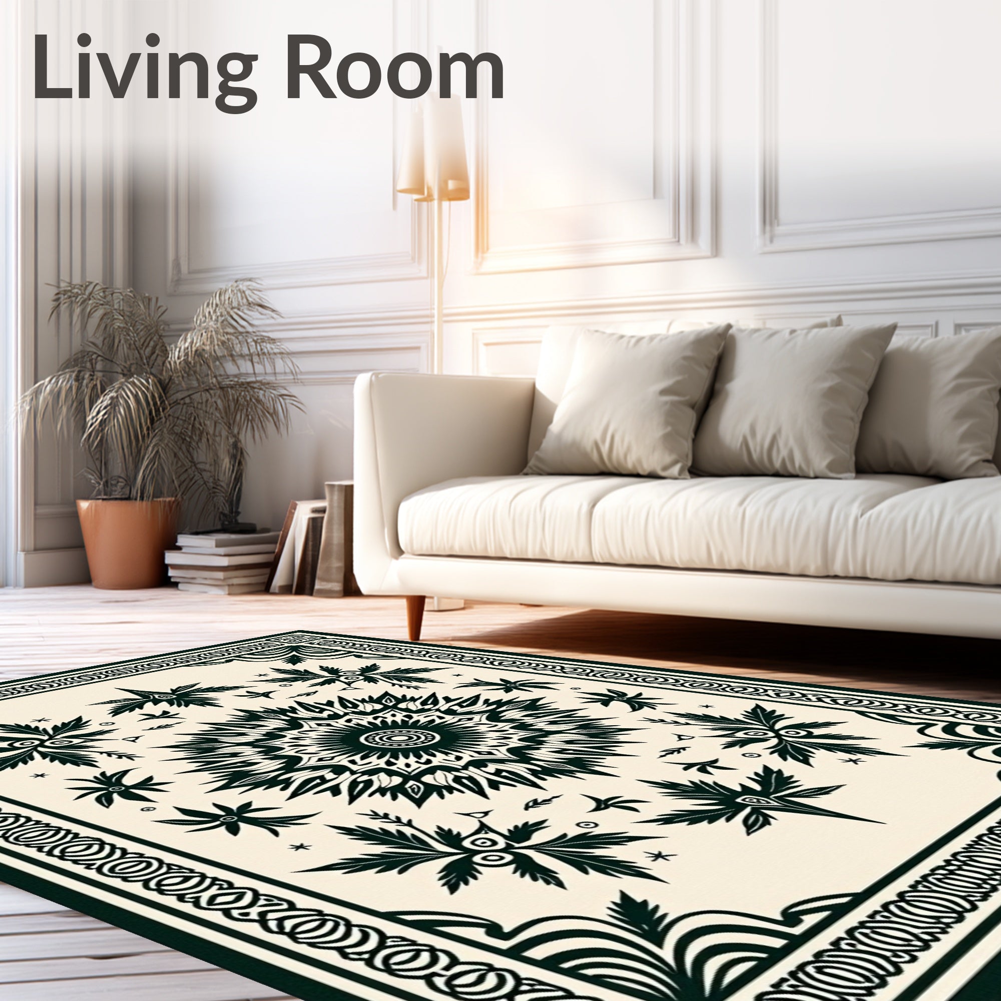 Black Floral Sunburst Medallion Cream Rug