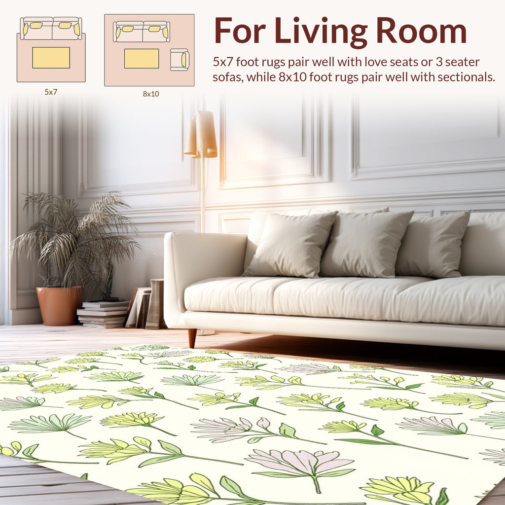 Delicate Floral Botanical Pattern Design Rug