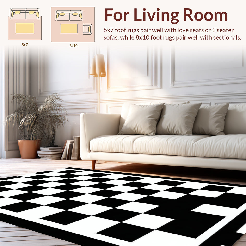 Black White Classic Checkerboard Pattern Rug