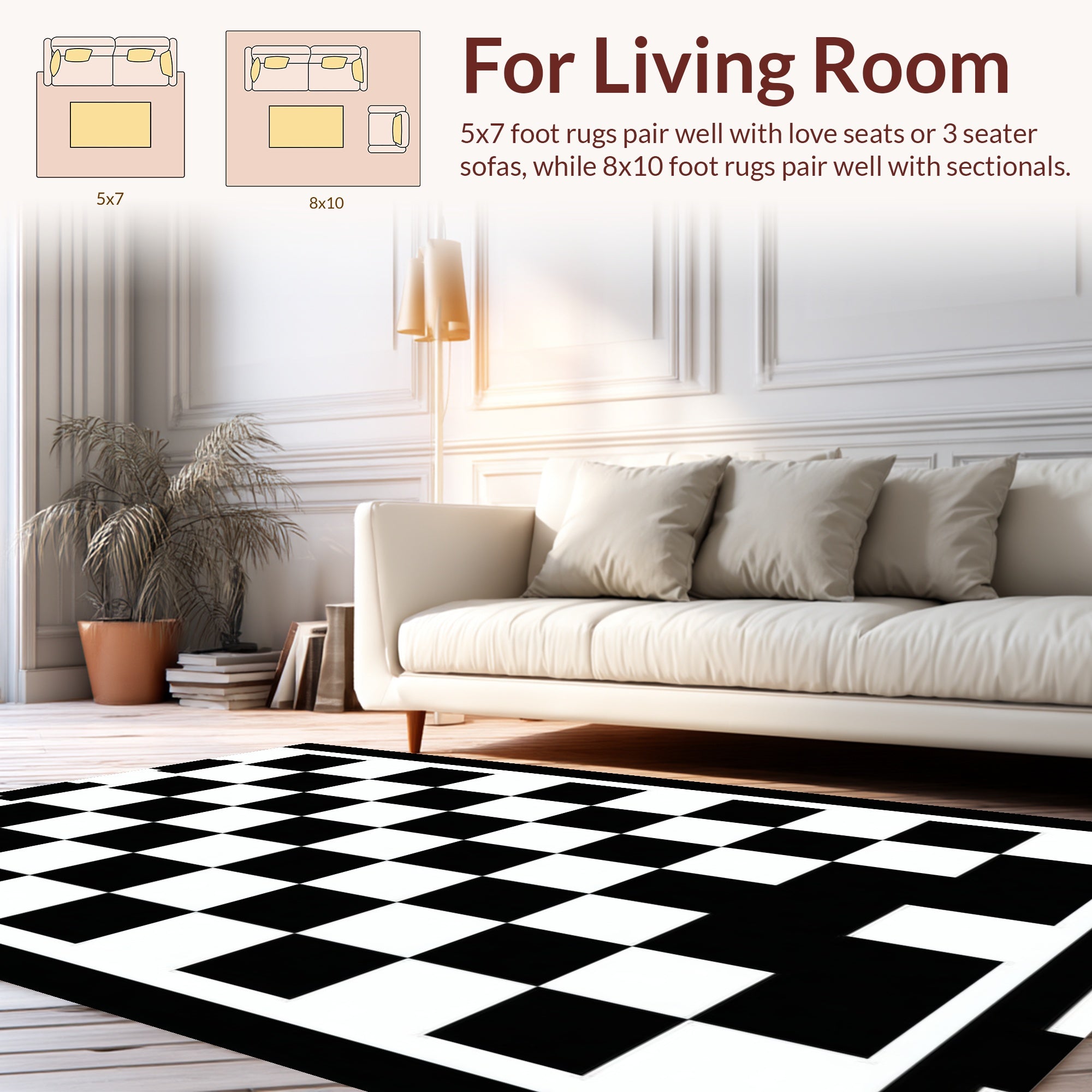 Black White Classic Checkerboard Pattern Rug