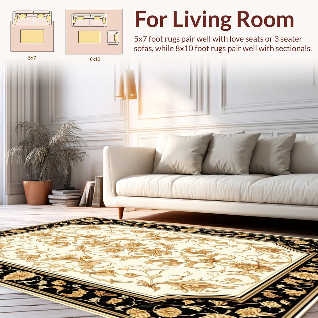 Classic Golden Floral Scroll Pattern Rug