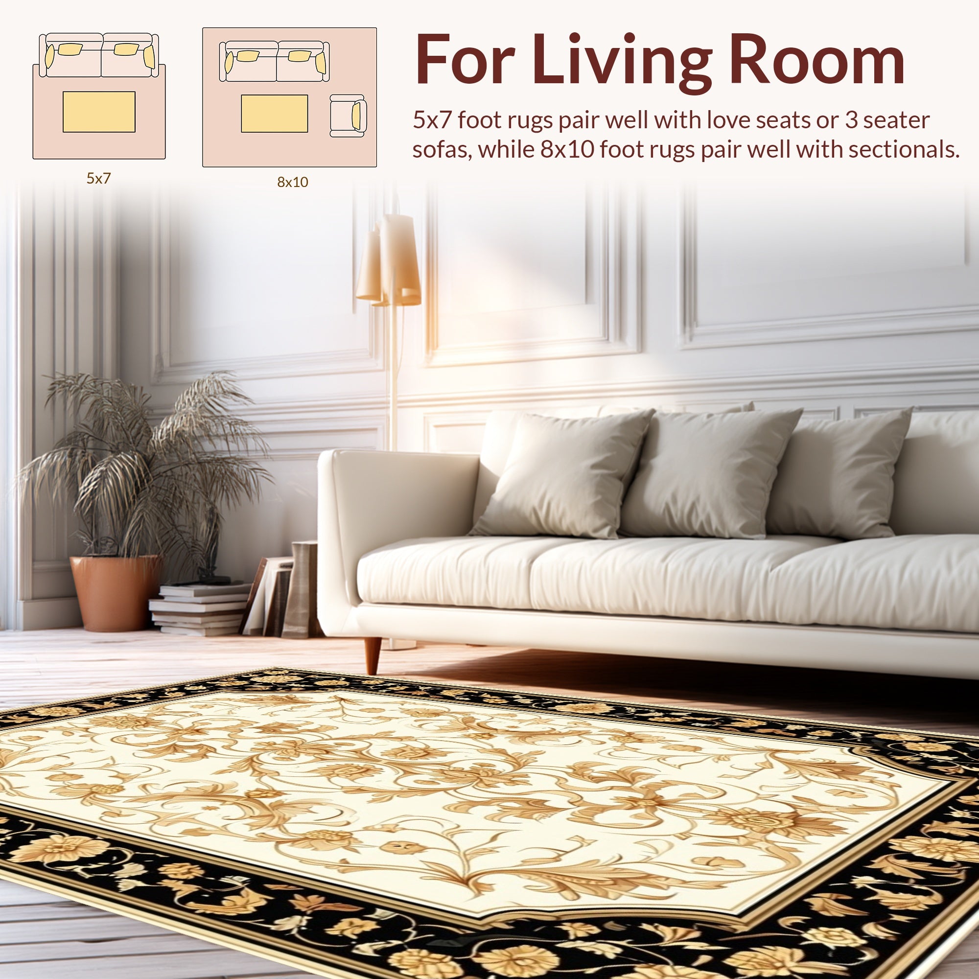 Classic Golden Floral Scroll Pattern Rug