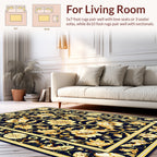 Classic Floral Golden Dark Blue Rug