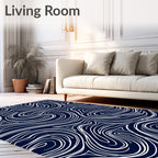Navy White Abstract Swirl Flow Rug