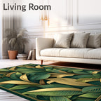 Lush Tropical Leaf Pattern Gold Rug