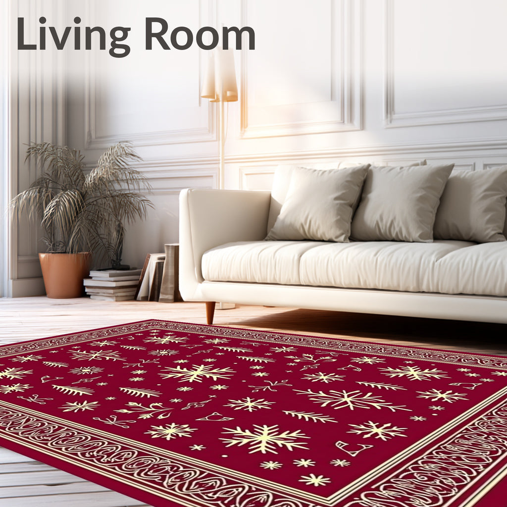 Crimson Cream Snowflake Forest Border Rug