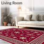 Crimson Cream Snowflake Forest Border Rug
