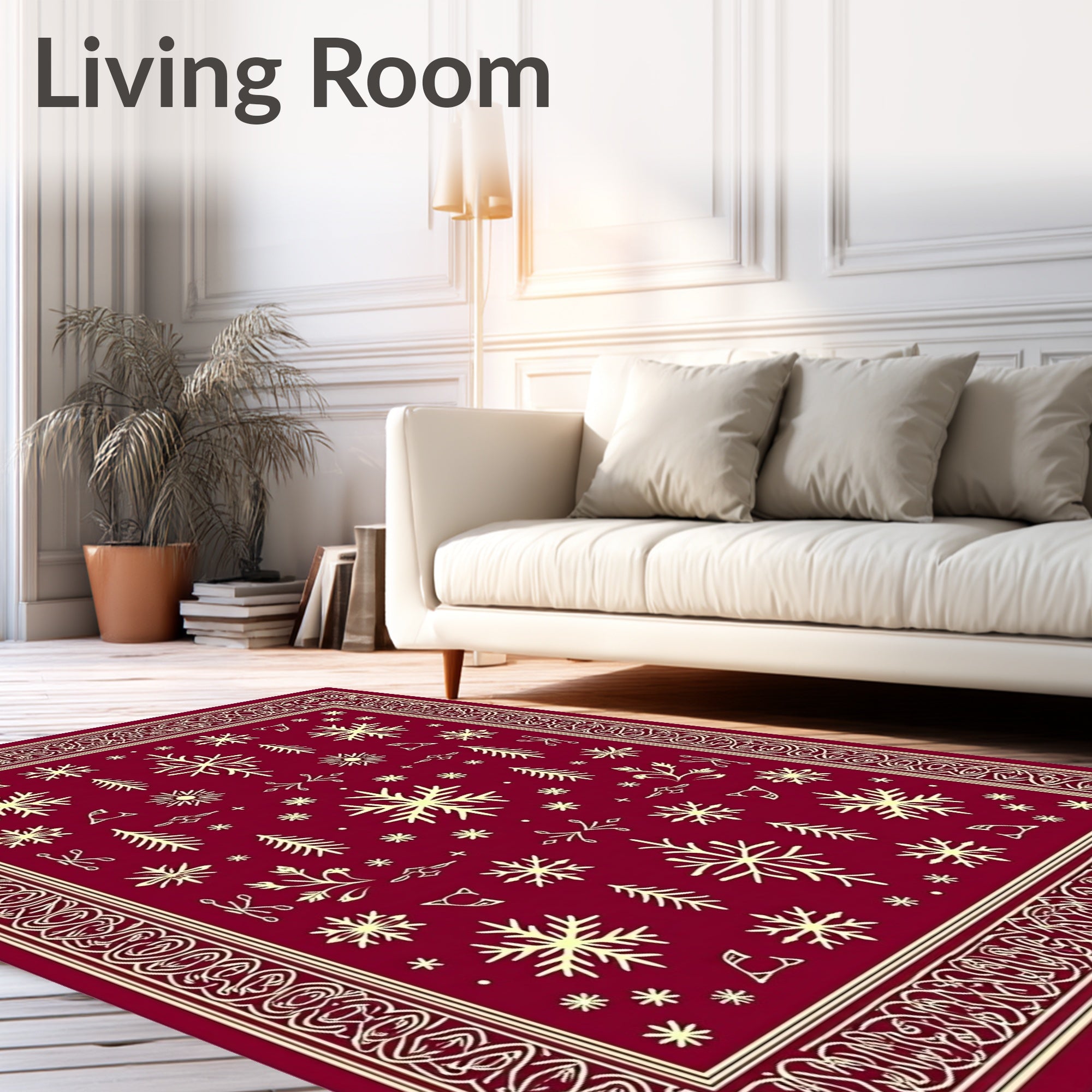 Crimson Cream Snowflake Forest Border Rug