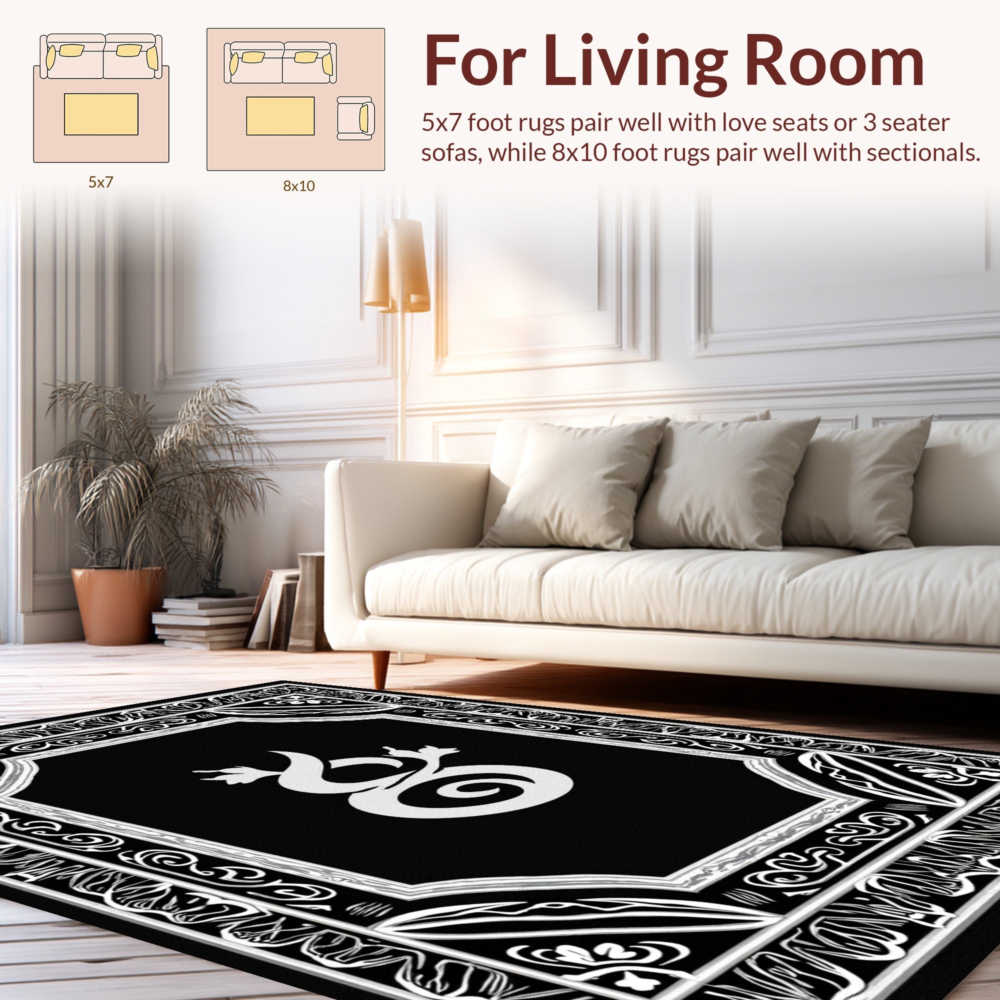 Monochrome Intricate Floral Border Rug