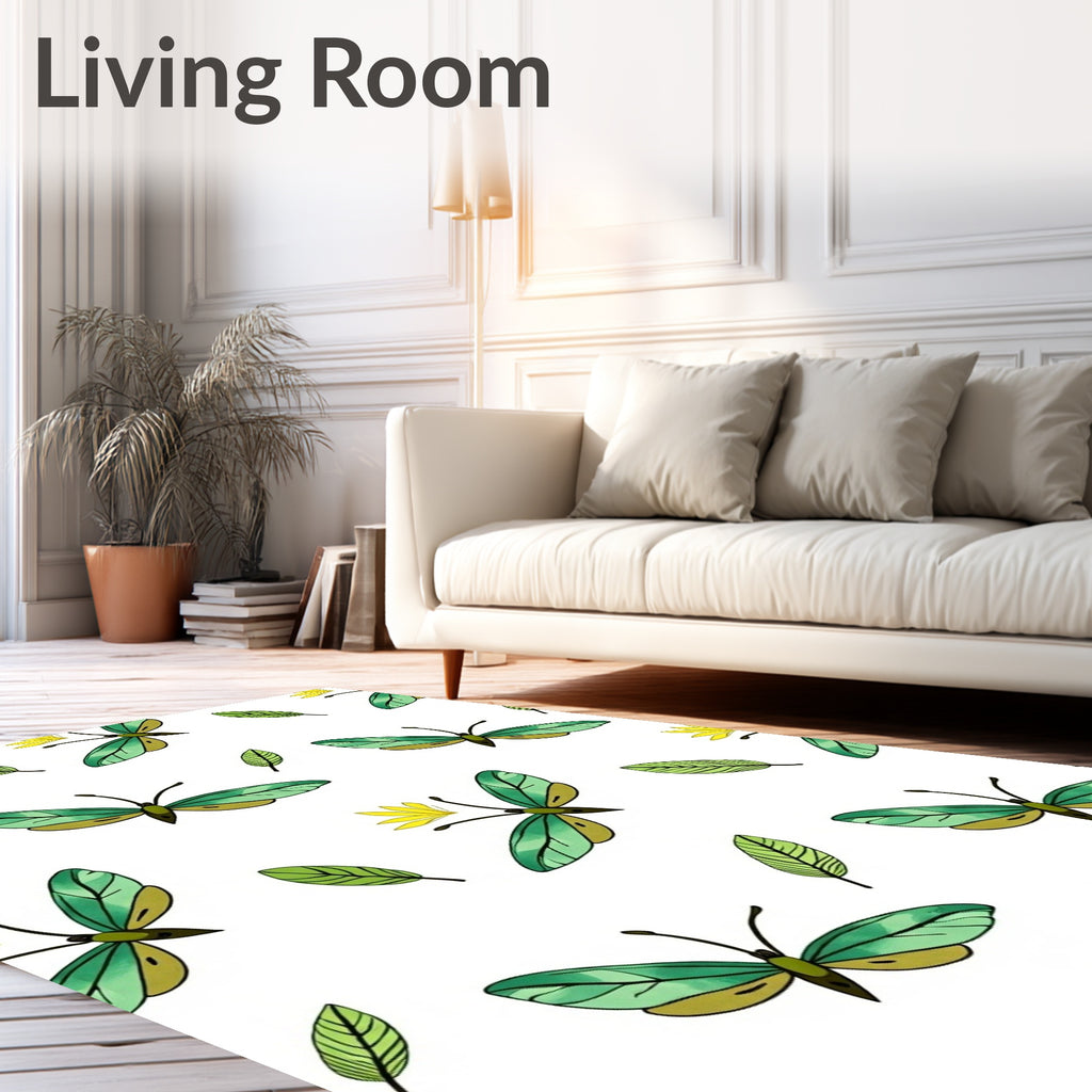 Emerald Butterfly and Leaf Arrangement Rug