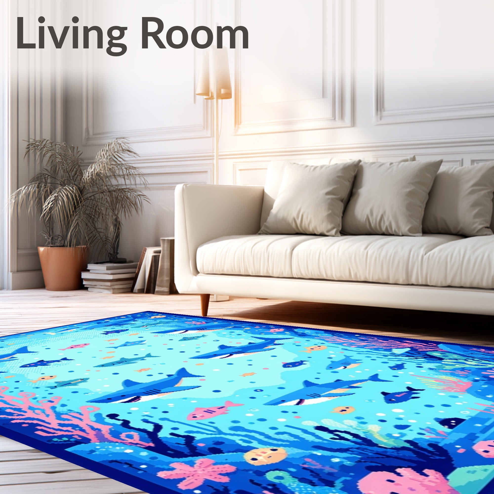 Pixelated Shark Reef Adventure Rug