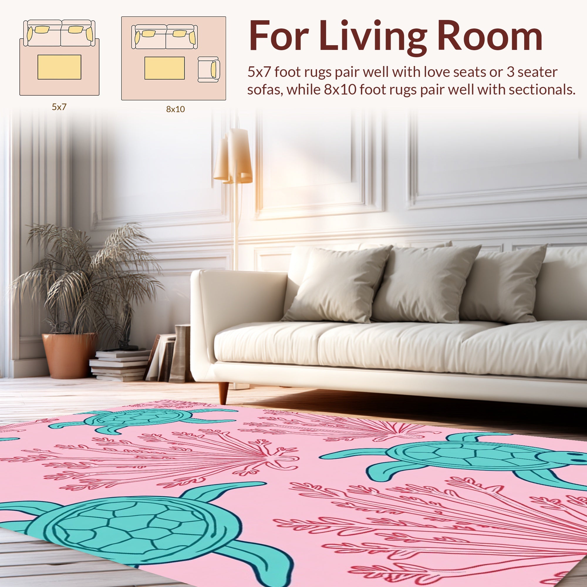 Ocean Turtle Coral Design Rug