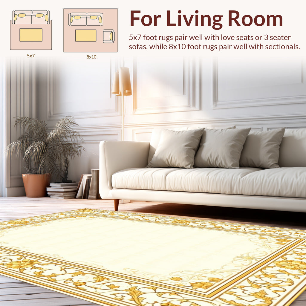 Golden Floral Nouveau Abstract Frame Rug