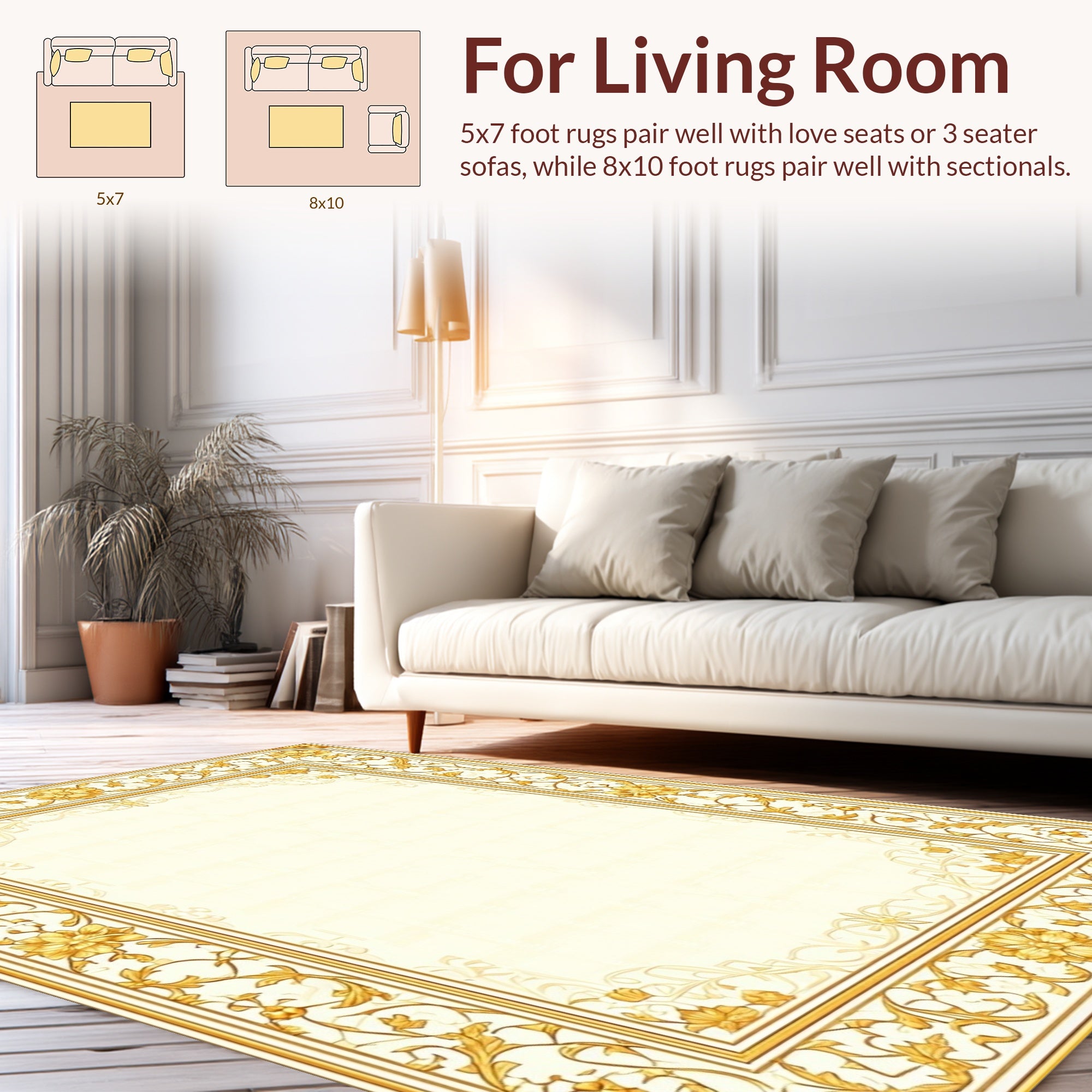 Golden Floral Nouveau Abstract Frame Rug