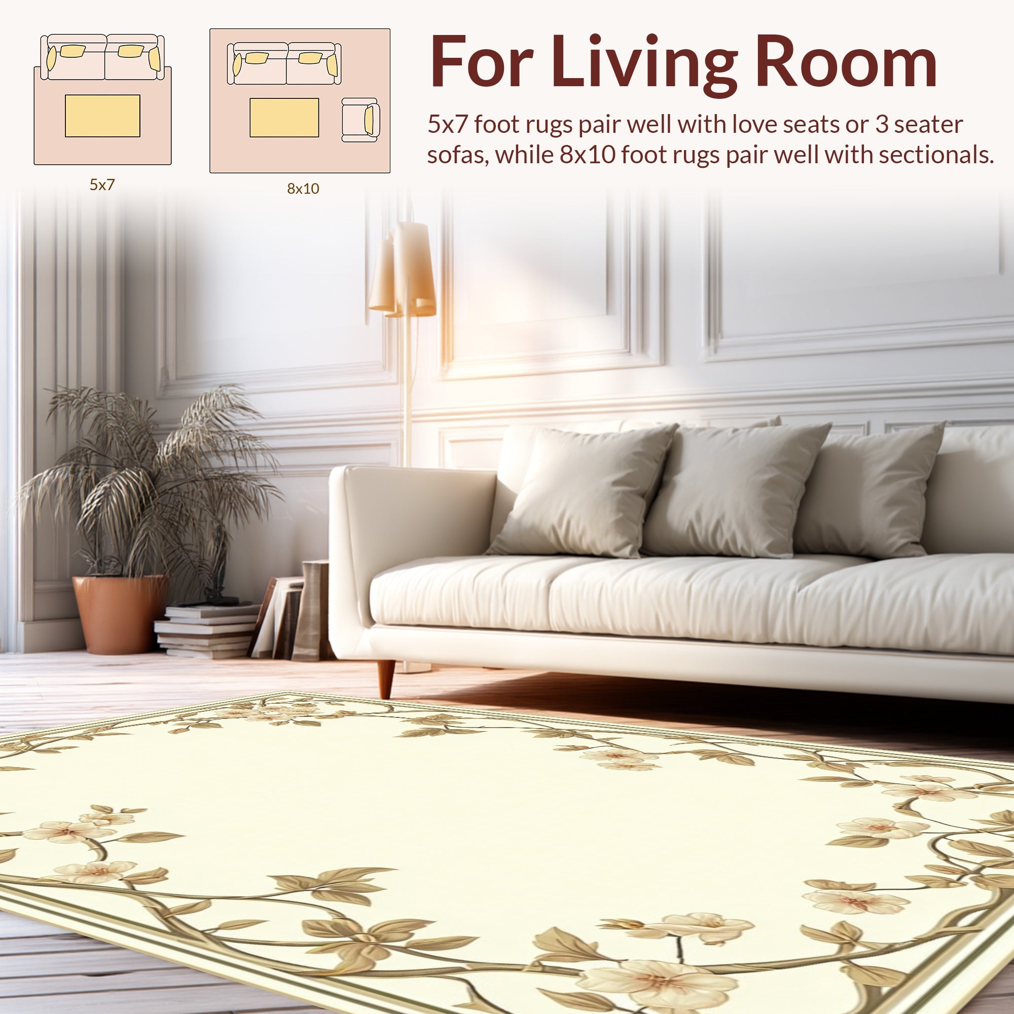 Delicate Floral Vine Border Design Rug