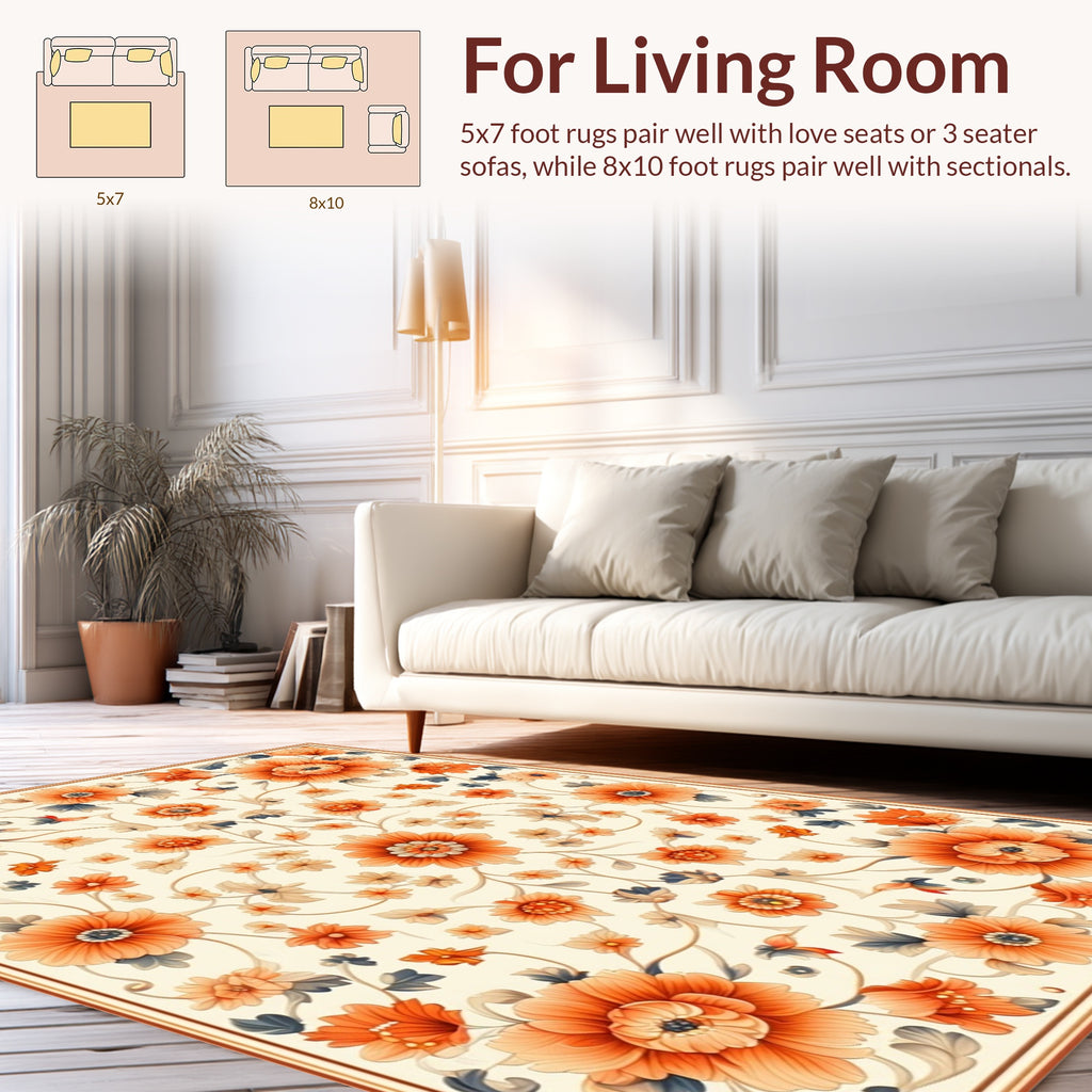 Orange Floral Vine Intricate Pattern Rug
