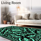 Aqua Floral Medallion Black Border Rug