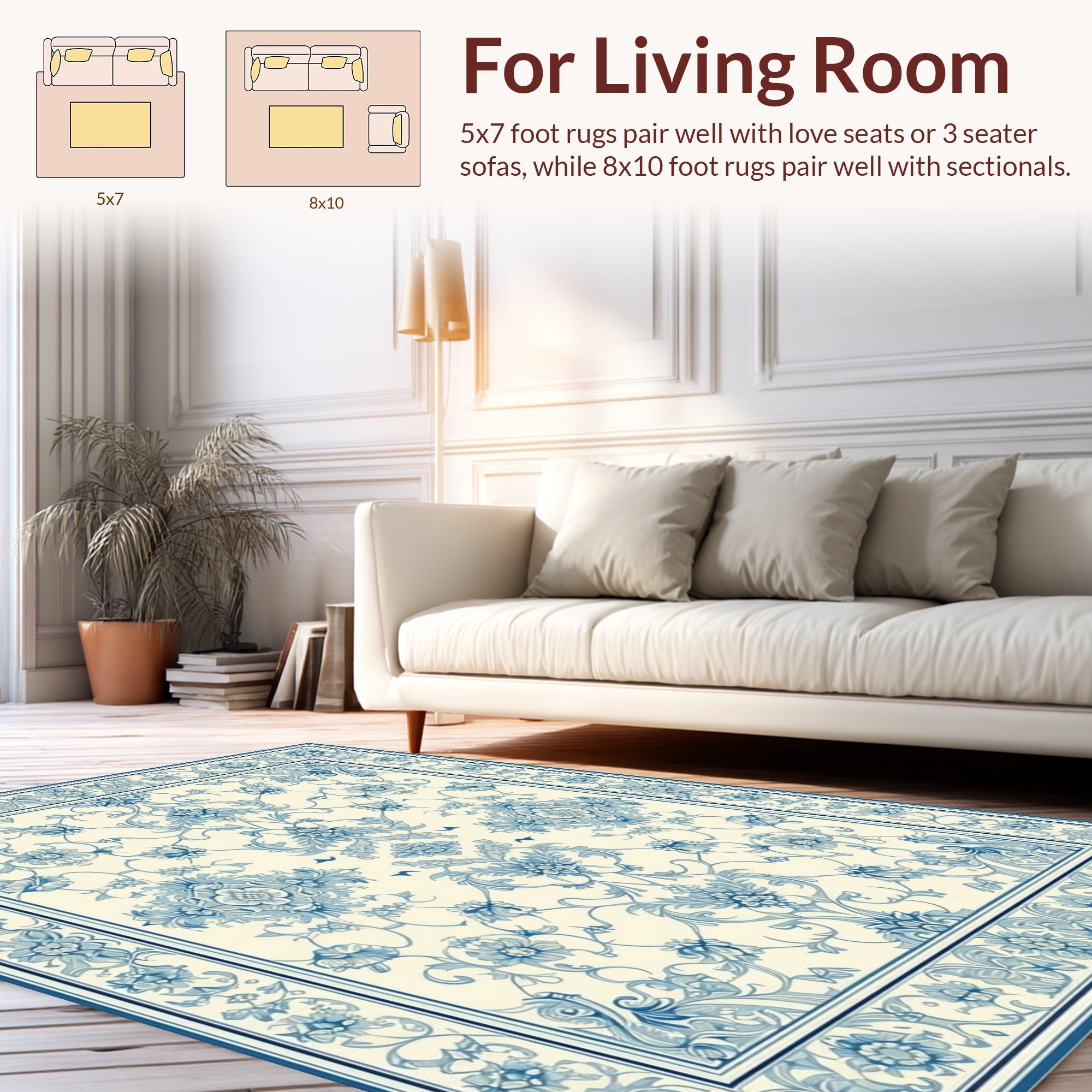 Classic Blue Floral Ornamental Rug