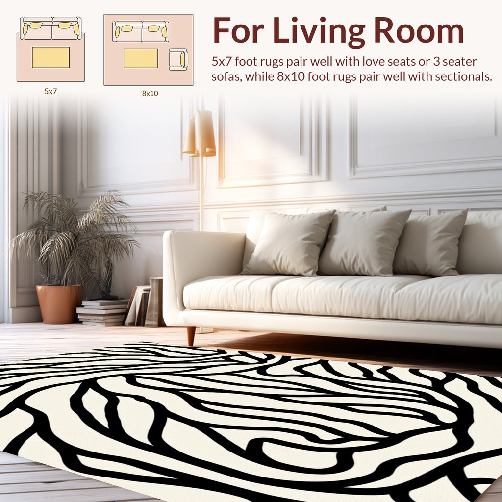 Abstract Black White Organic Lines Rug