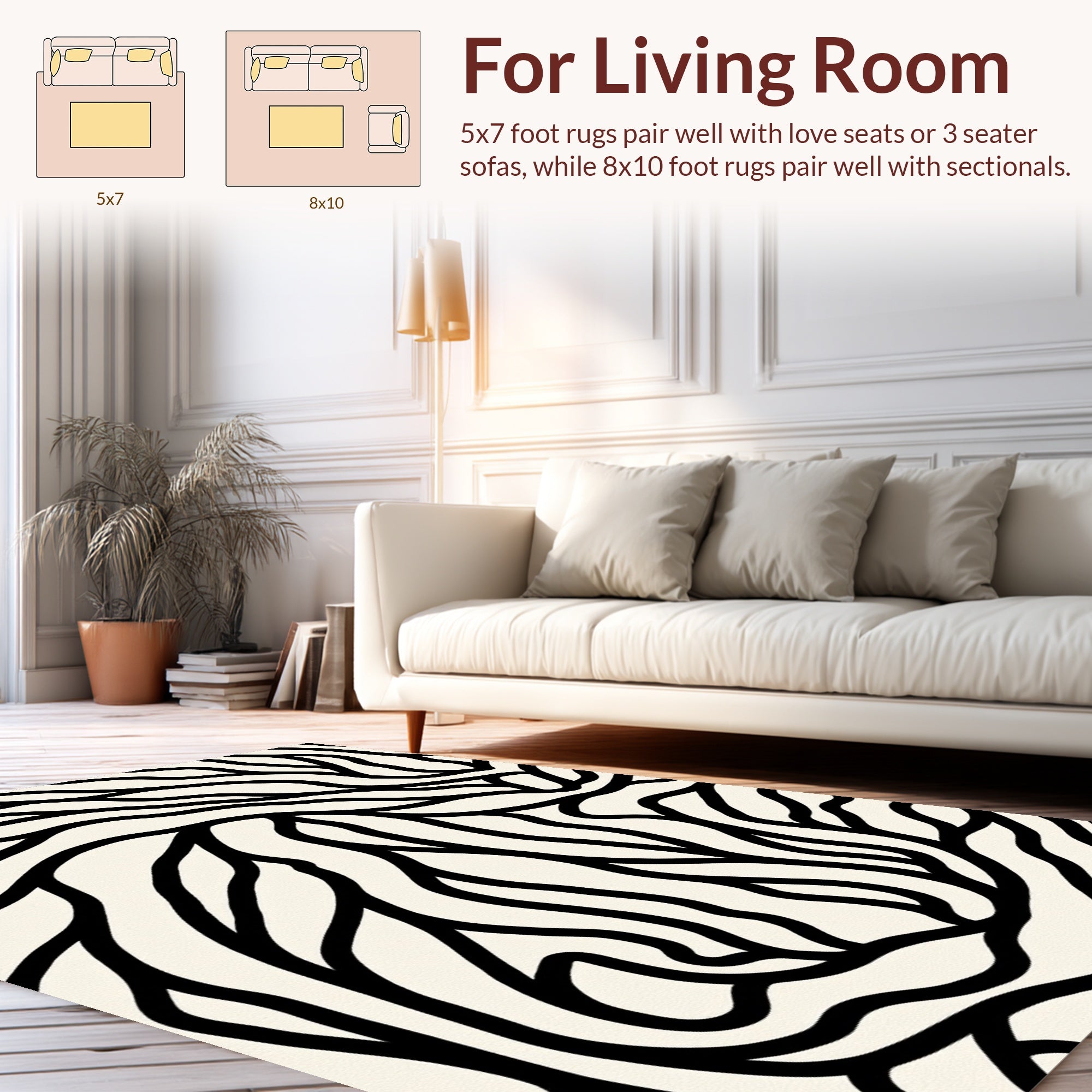 Abstract Black White Organic Lines Rug