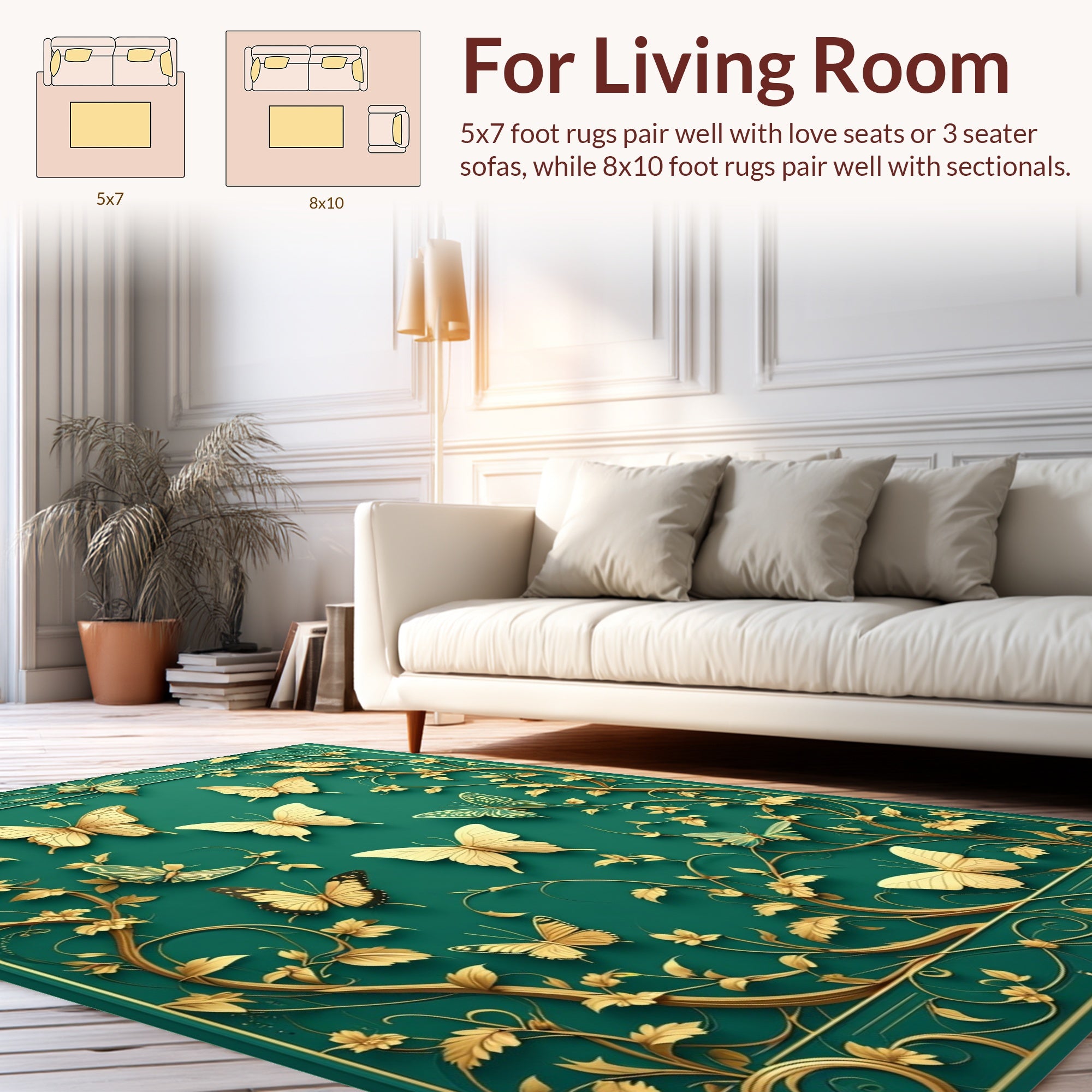 Elegant Gold Butterfly Floral Vines Rug