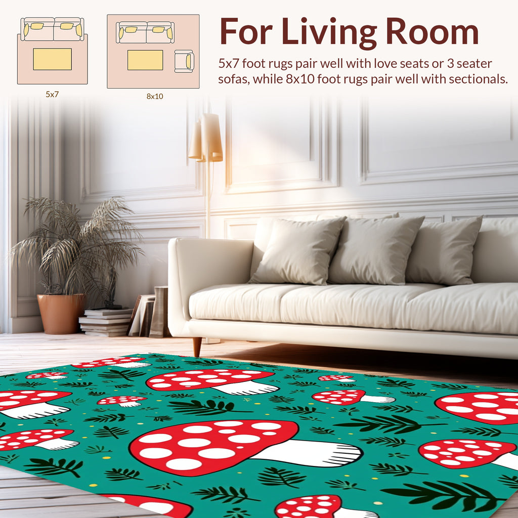 Whimsical Red White Mushroom Pattern Rug