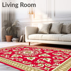 Rich Red Floral Scroll Art Rug
