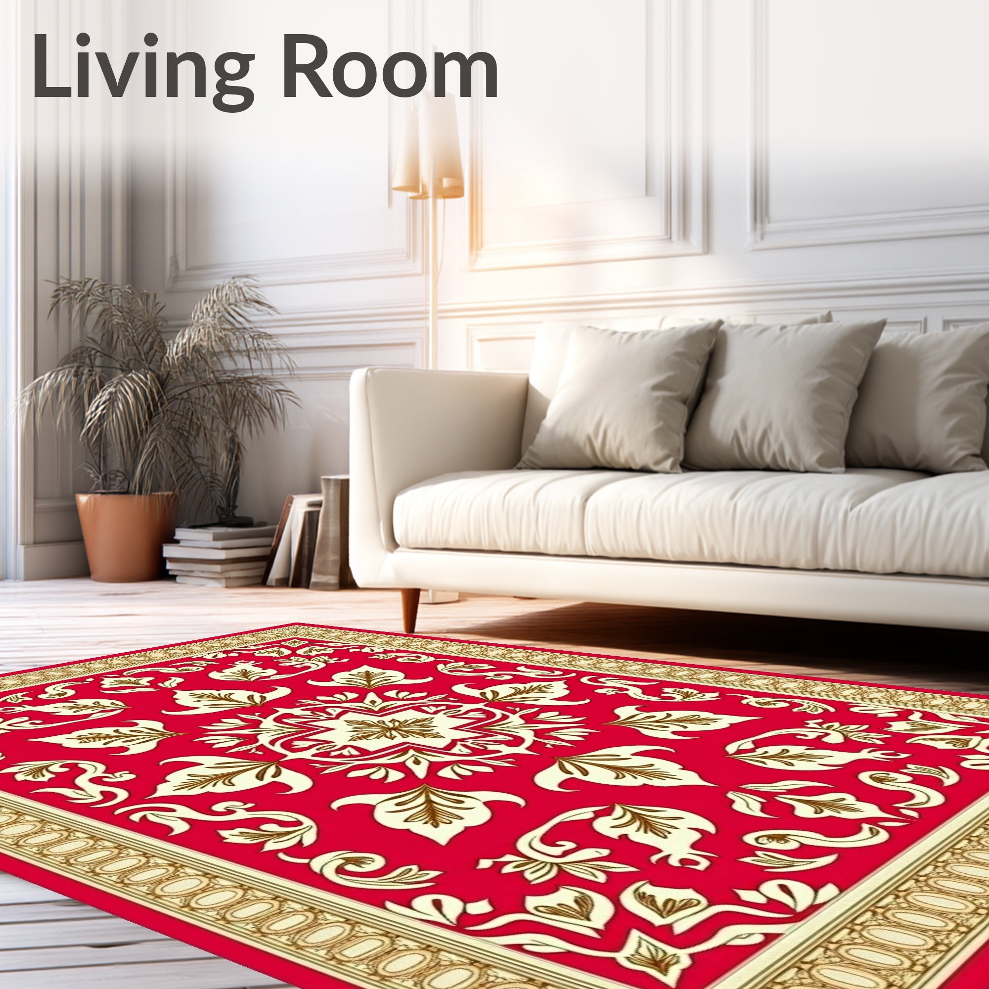 Rich Red Floral Scroll Art Rug