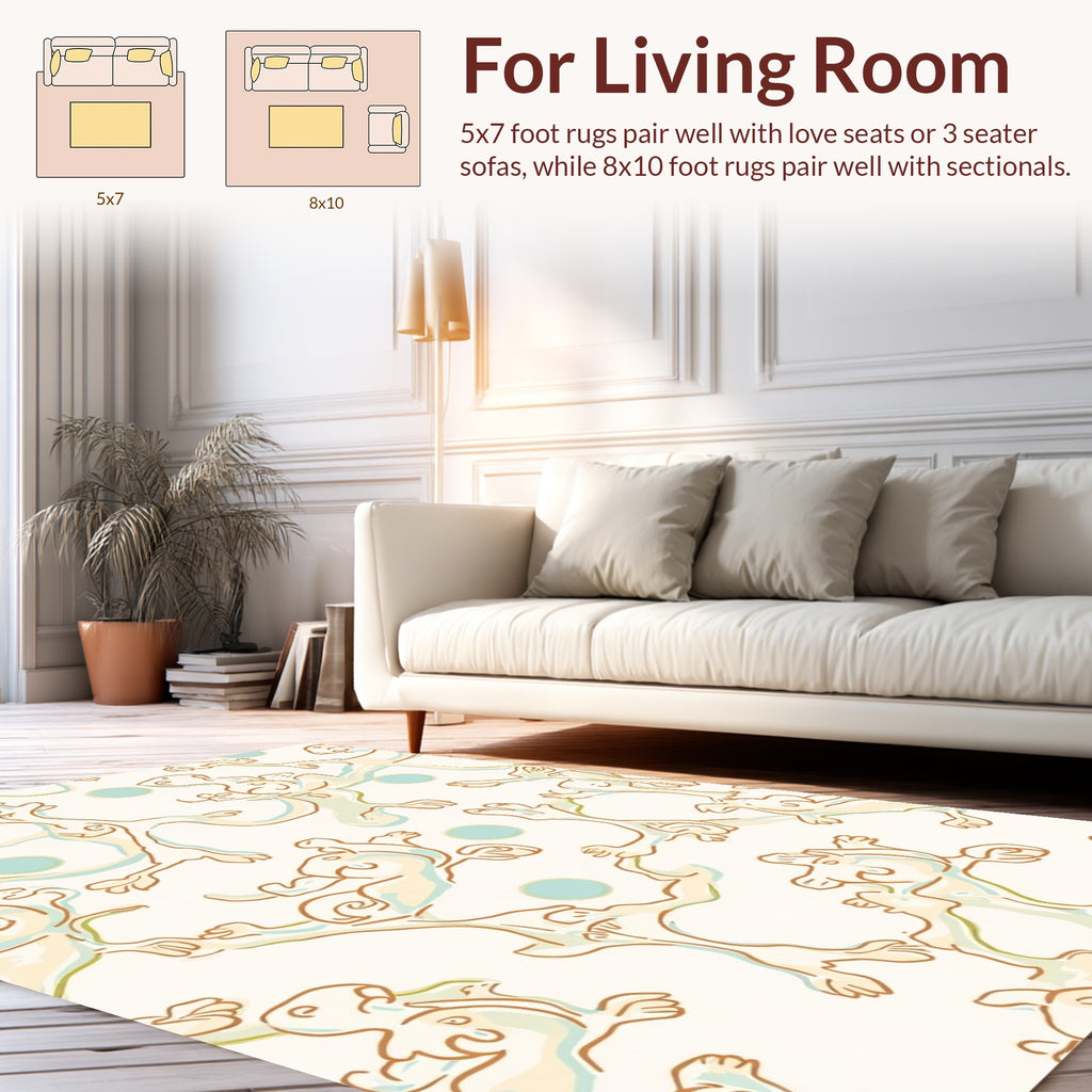 Whimsical Figures On Cream Background Rug
