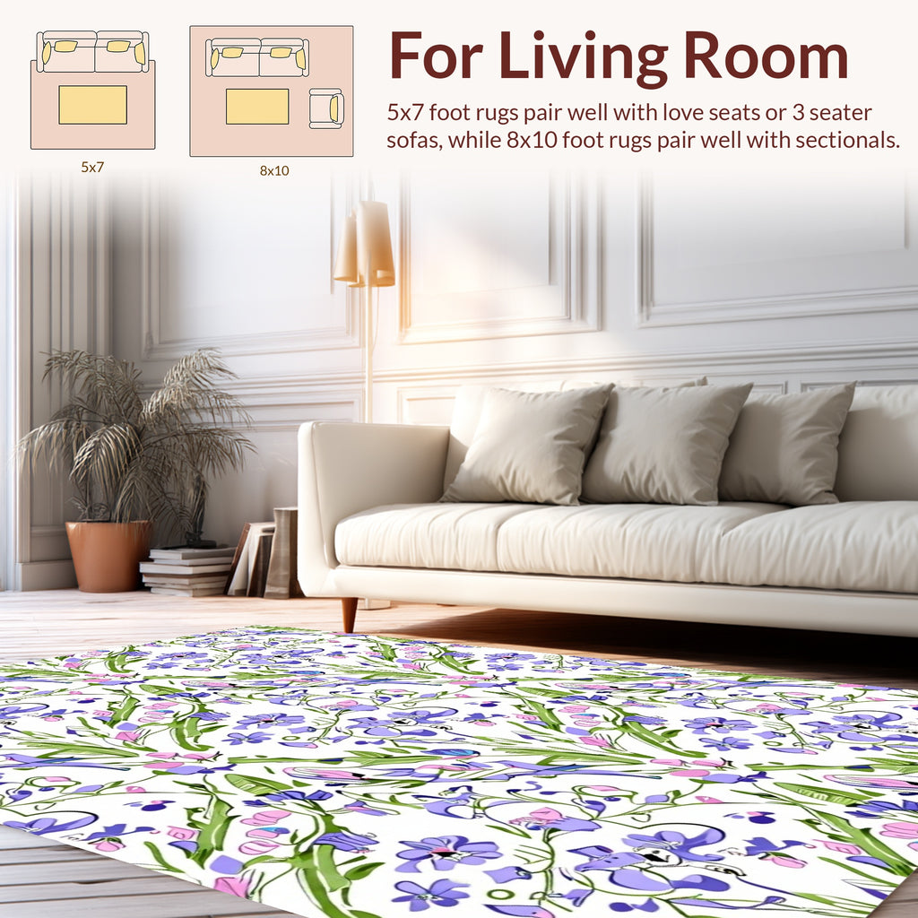 Loose Floral Sketch With Purple Accents Rug