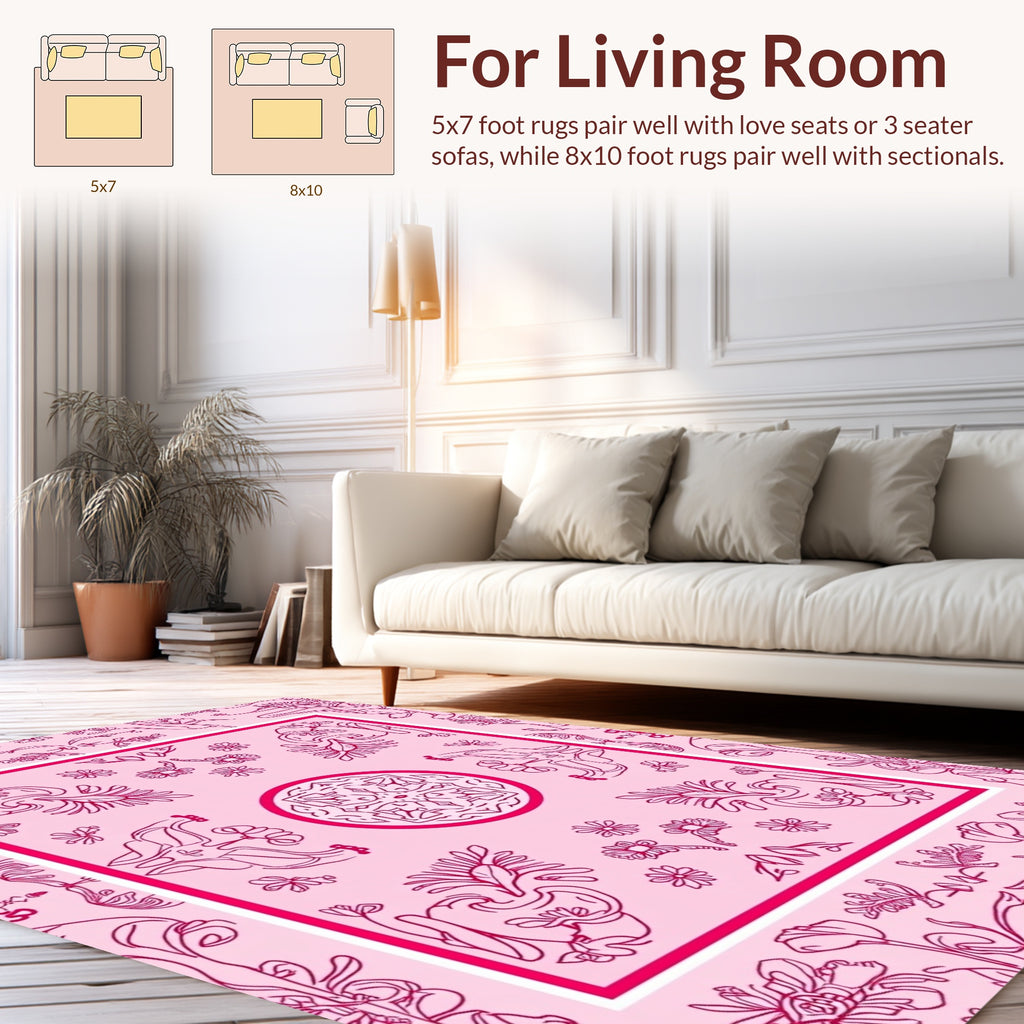 Pink Floral Vine Baroque Pattern Rug