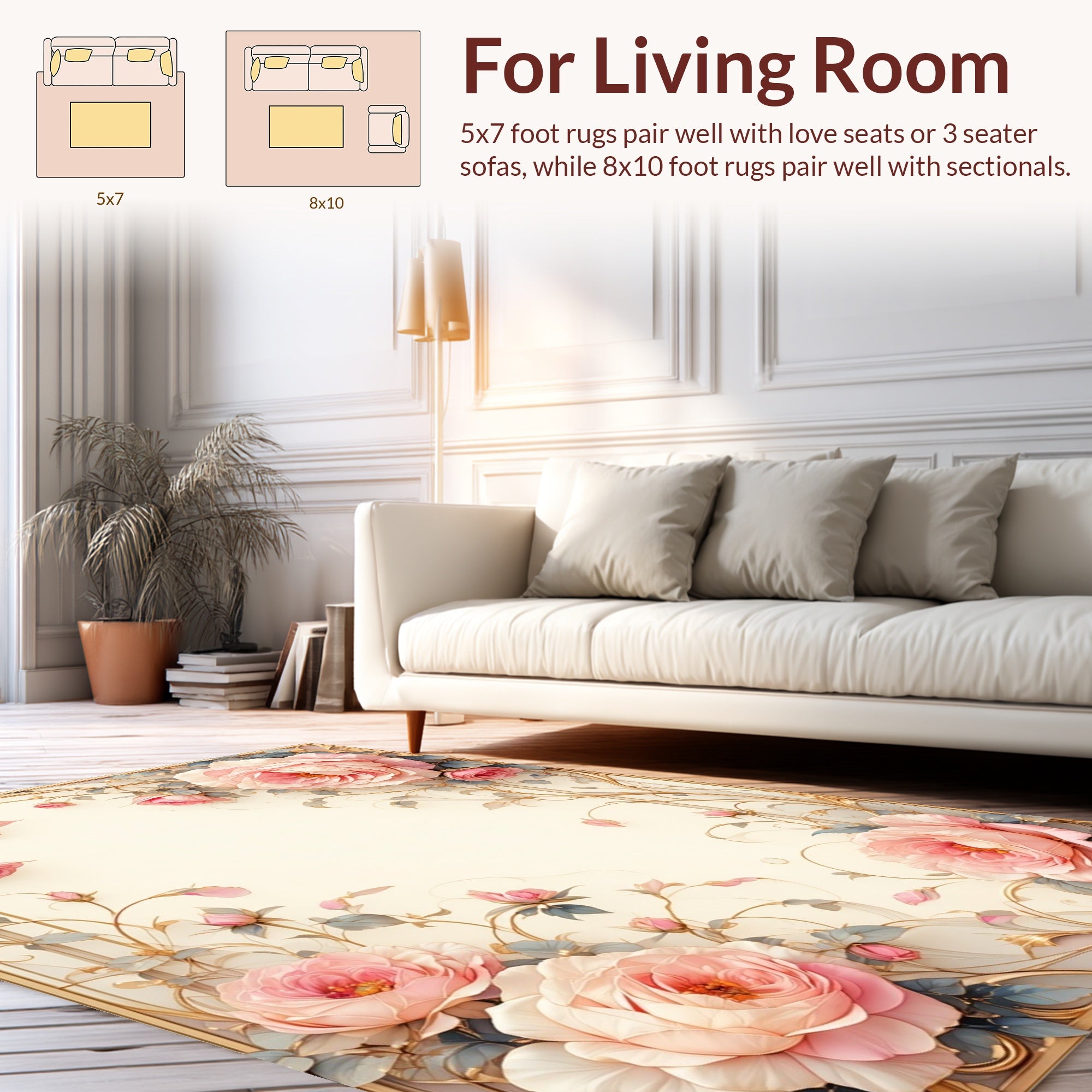 Elegant Floral Branches Pink Rose Rug