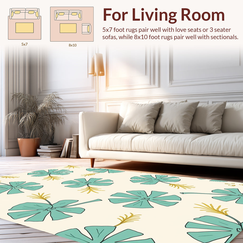 Teal Petal And Fern Pattern Rug