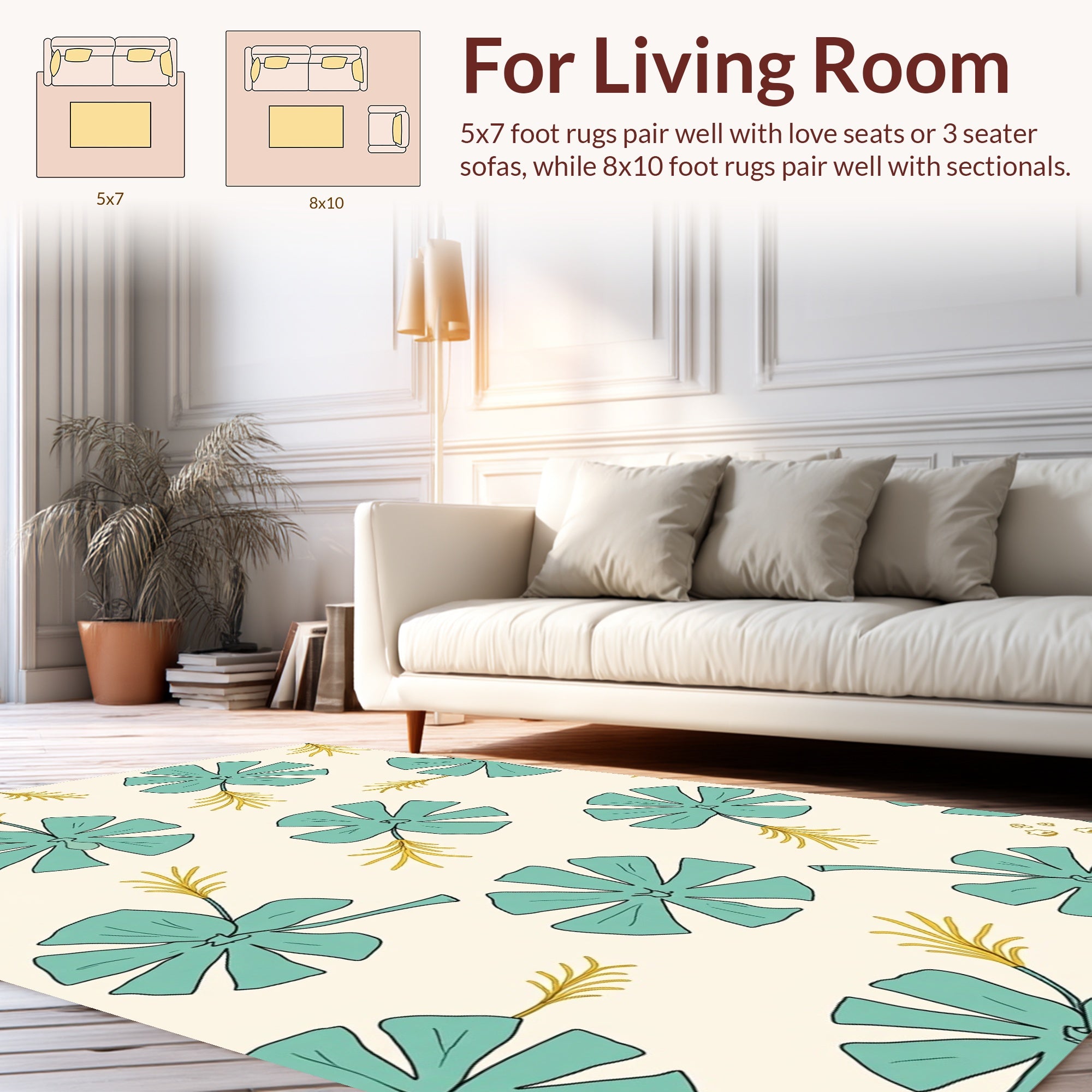 Teal Petal And Fern Pattern Rug