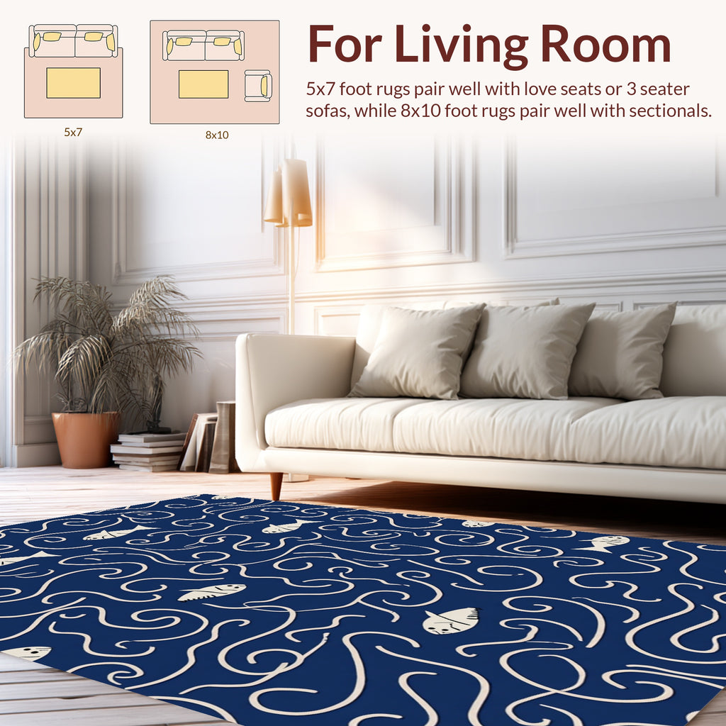 Whimsical Fish Swirling Currents Pattern Rug