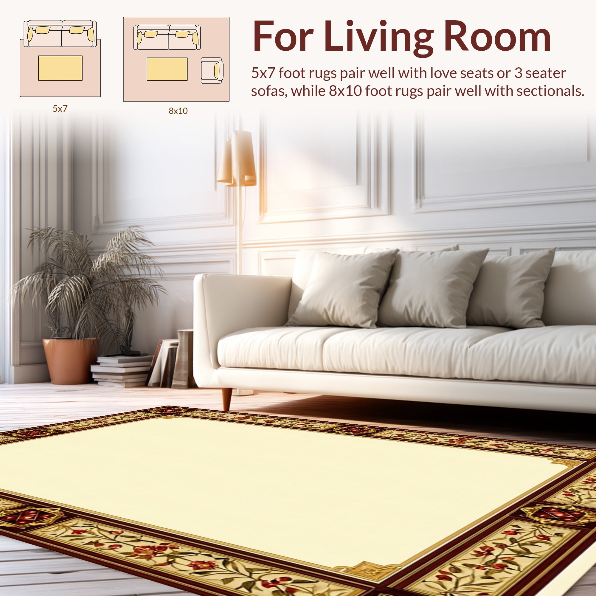 Floral Border With Red Gems Rug