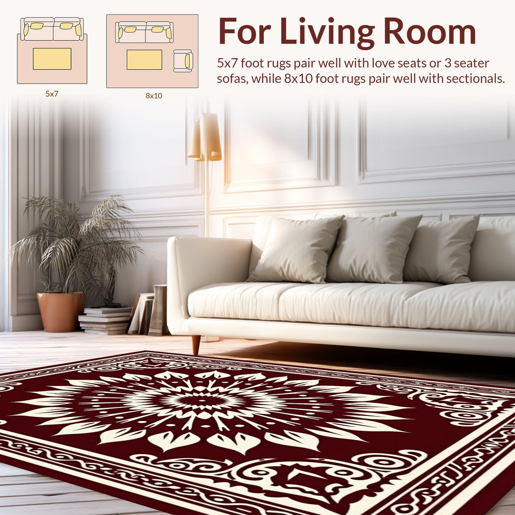 Classic Floral Sunburst Mandala Design Rug