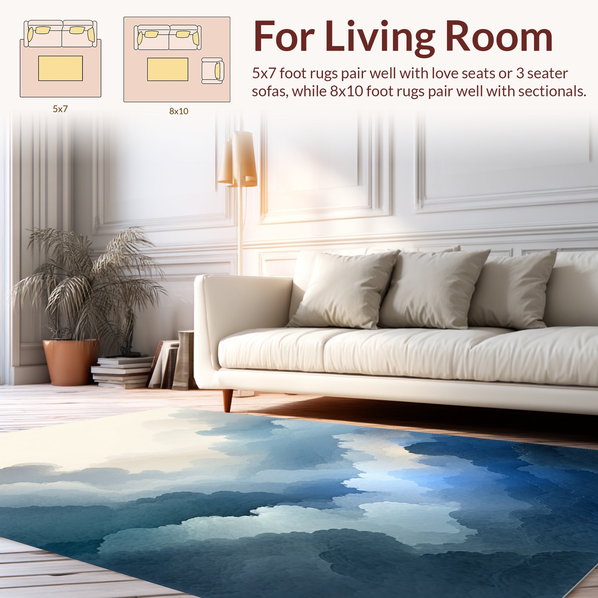 Dreamy Sky Blue Clouds Rug