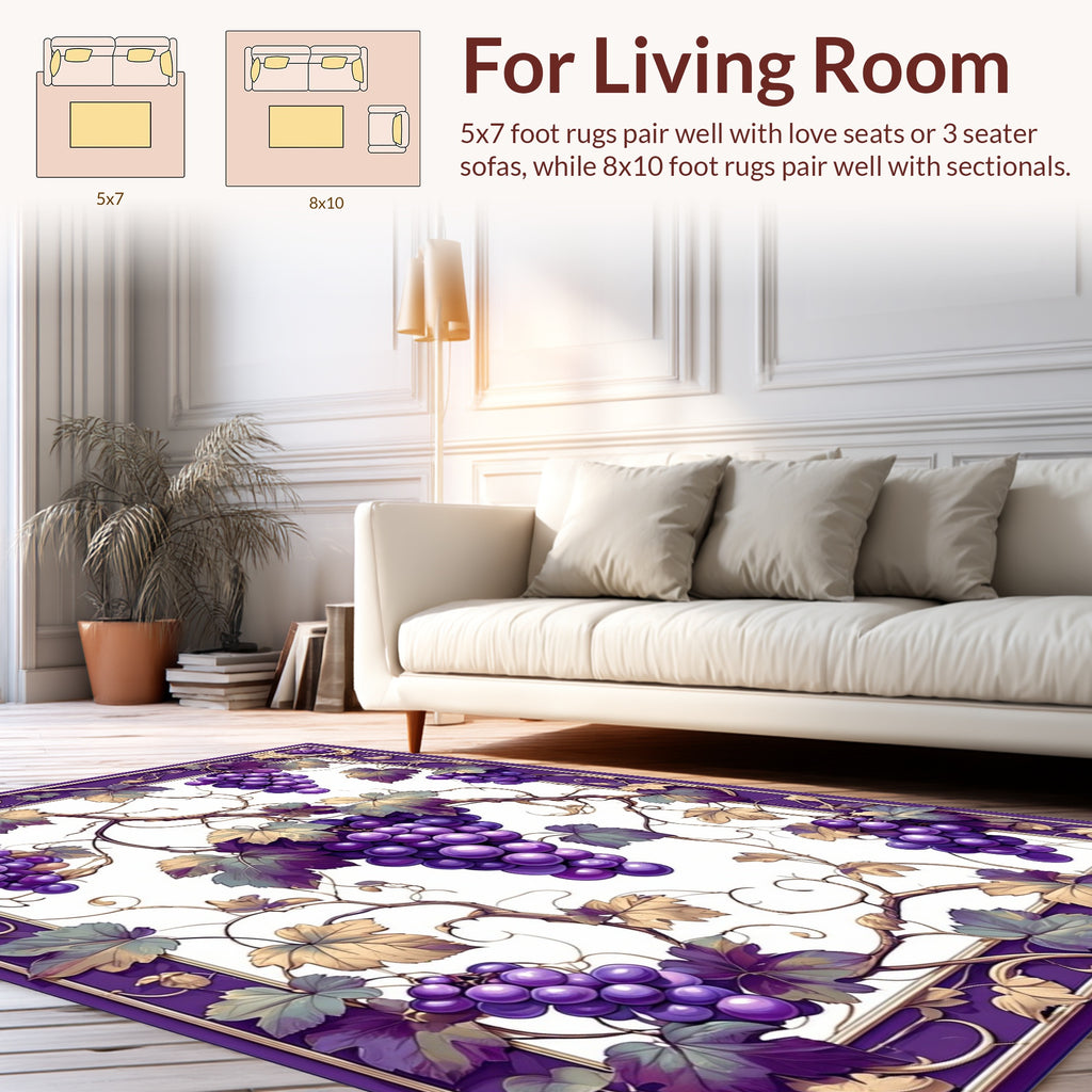 Purple Grapes Vine Pattern Rug