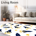 Dark Blue Rocket Ship Starscape Rug