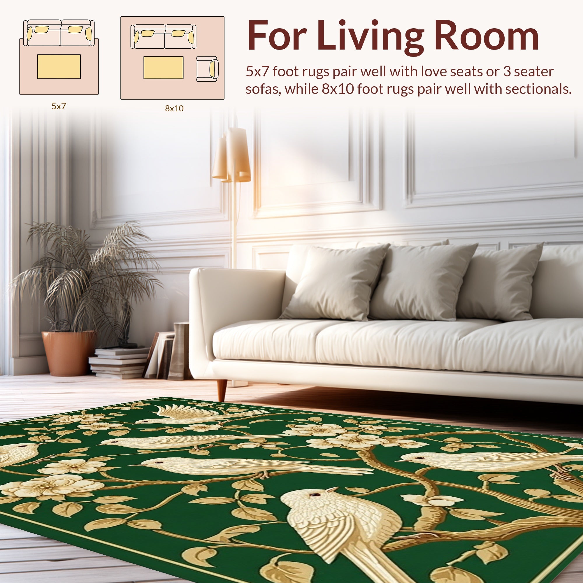 Avian Floral Vine Pattern Rug