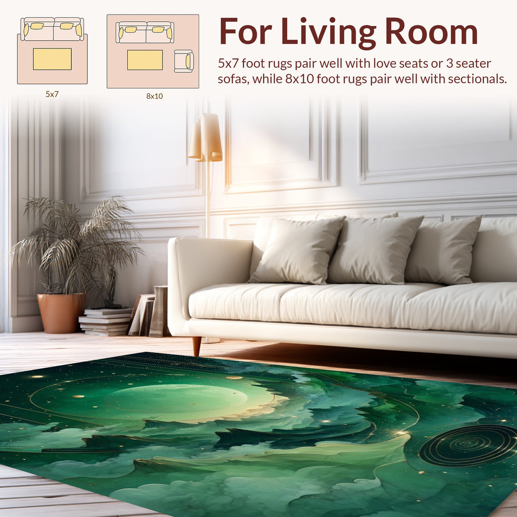 Ethereal Green Cosmic Landscape Rug