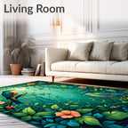 Vivid Bird Floral Jungle Scene Rug