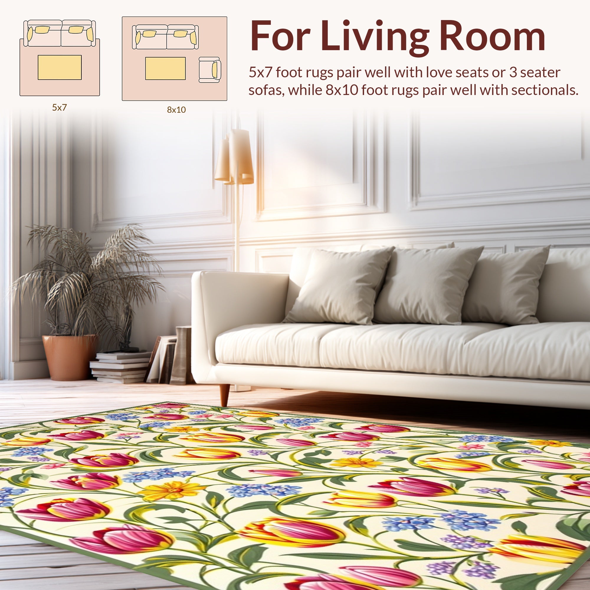 Vintage Floral Garden Tulip Design Rug