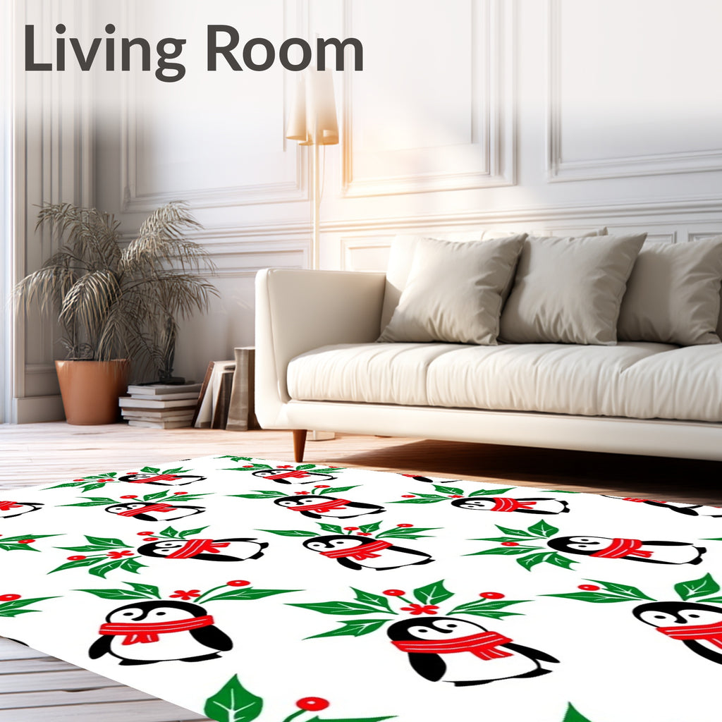 Cute Penguin Holly Berry Garland Rug