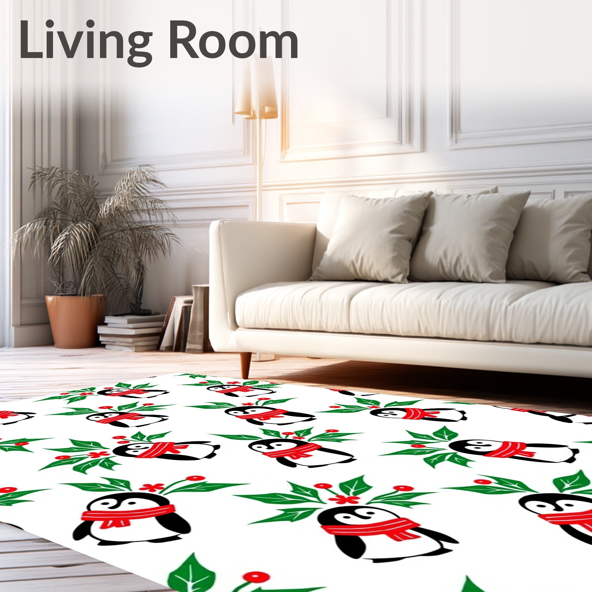 Cute Penguin Holly Berry Garland Rug