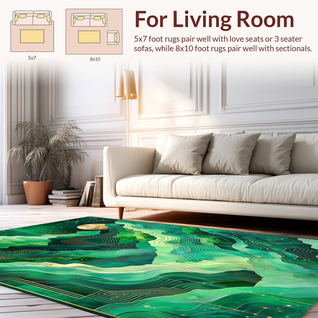 Emerald Green Abstract Mountainscape Rug