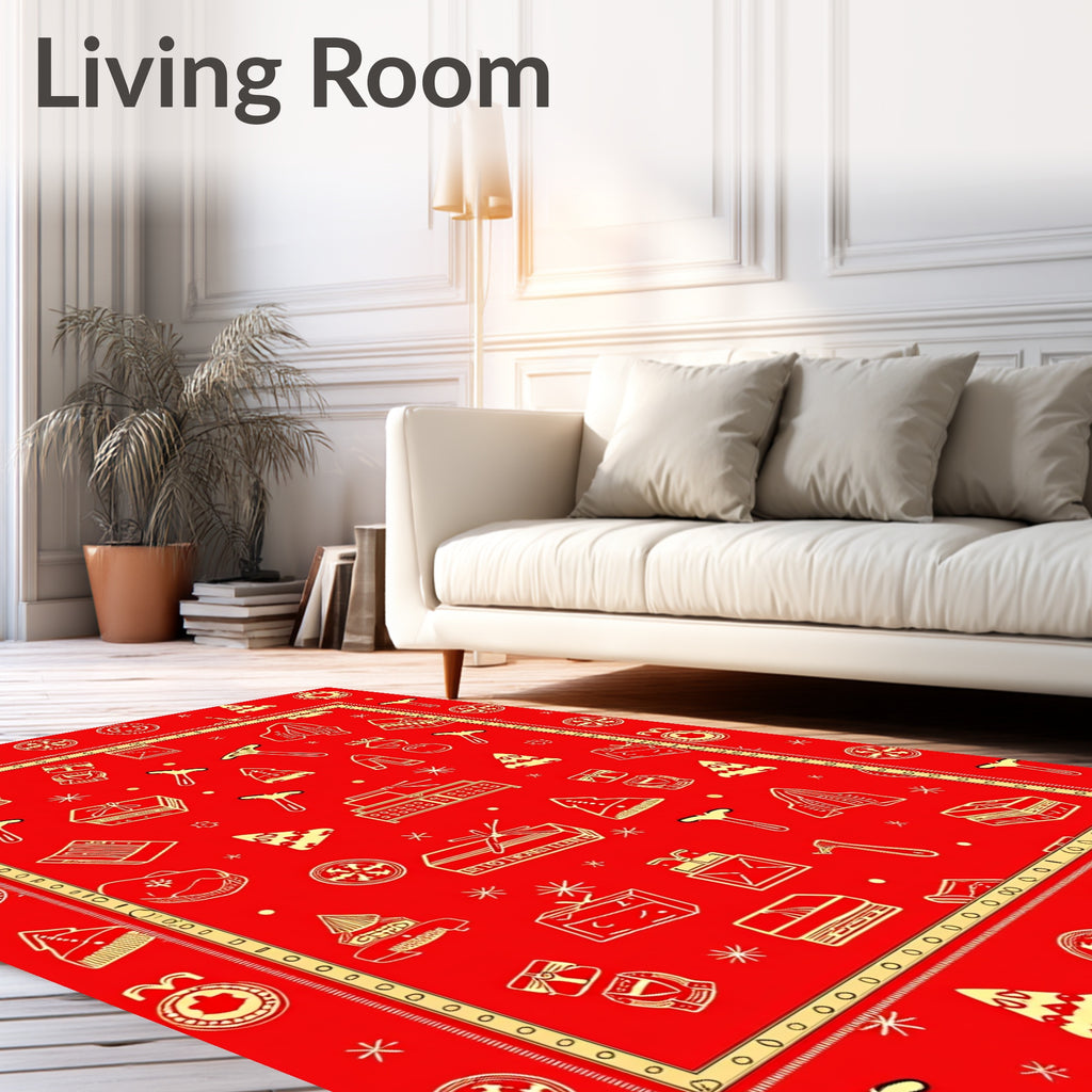 Crimson Festive Icons Repeat Rug