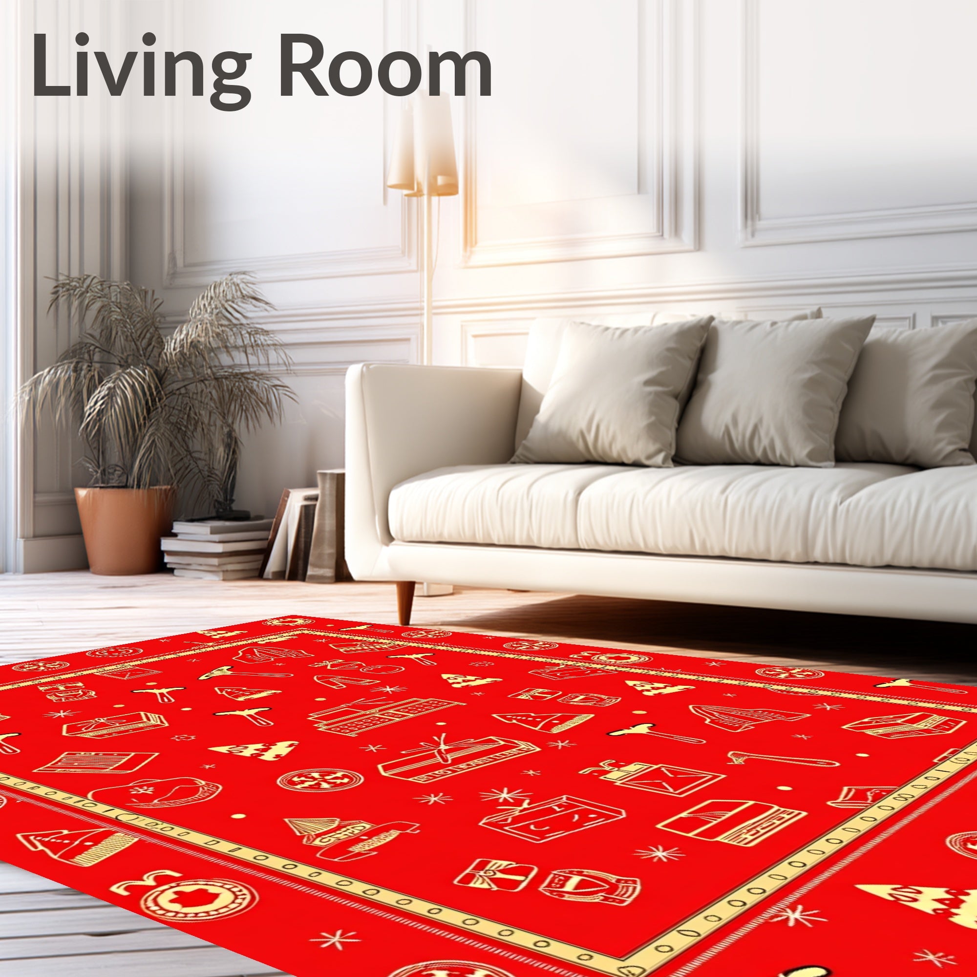 Crimson Festive Icons Repeat Rug