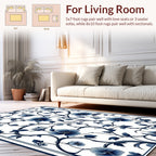 Blue Botanical Vine Floral Pattern Rug